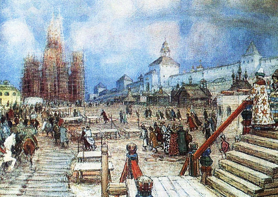 聖ワシリイ大聖堂の建設。赤の広場