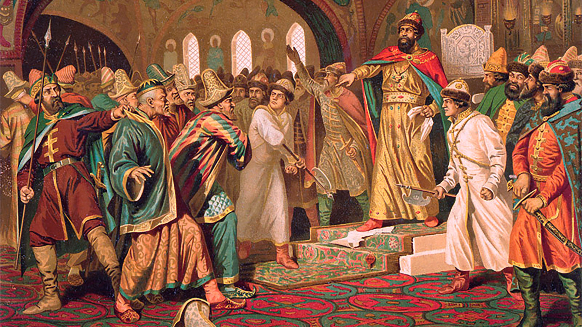 Иван Трети го кине писмото на ханот. Според легендата, Иван Трети го искинал писмото на Ахмат во кое тој побарал да се плати данокот.