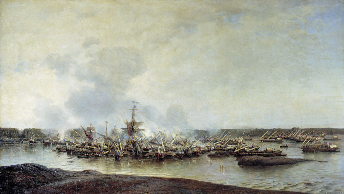ハンゲの海戦を描いたアレクセイ・ボゴリューボフの絵画。
