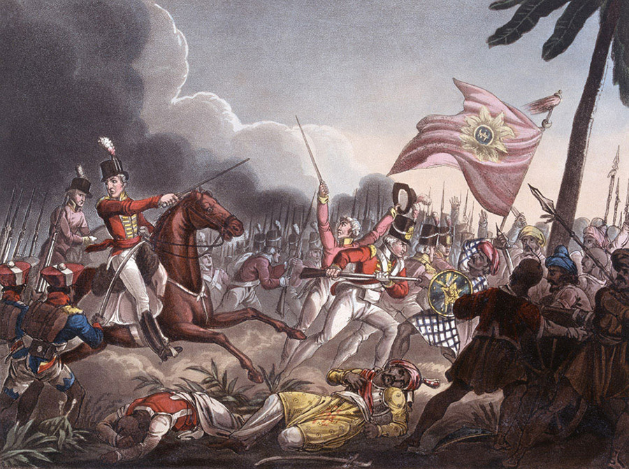Pasukan Kompi India Timur pada Pertempuran Assaye (1803).