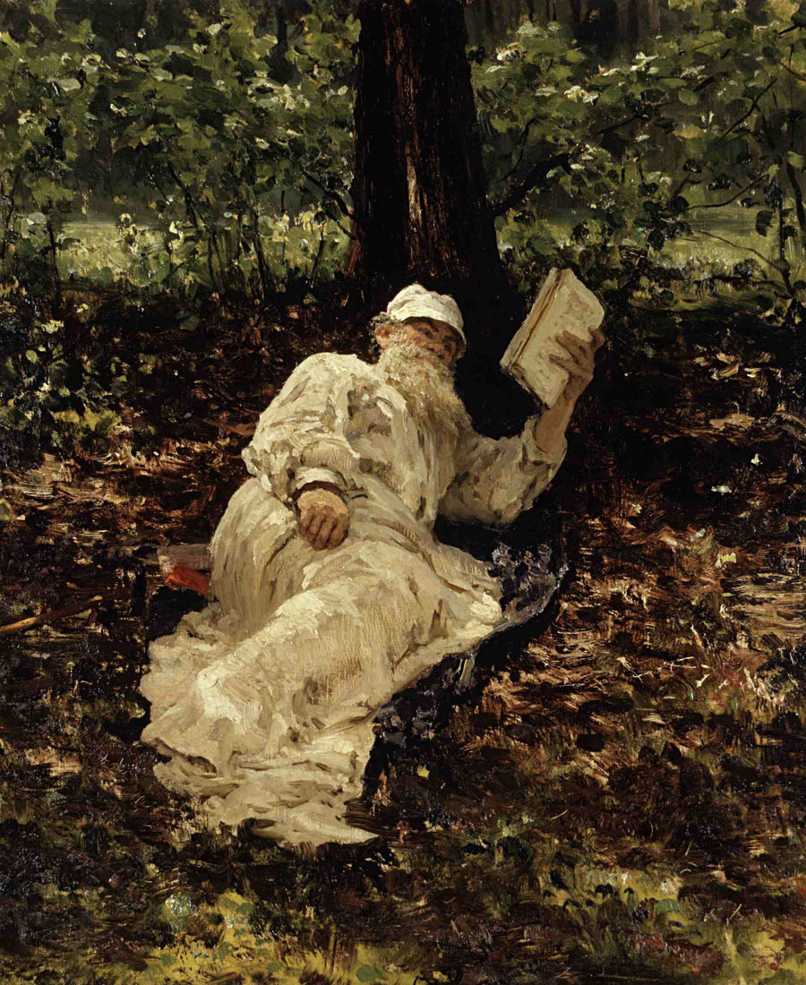 Leo Tolstoi macht Rast im Walde, 1891