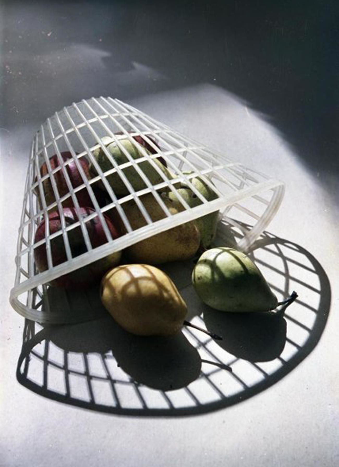 Esta merecería ser presentada en una exposición fotográfica. 'Peras en una cesta de plástico' (1950).