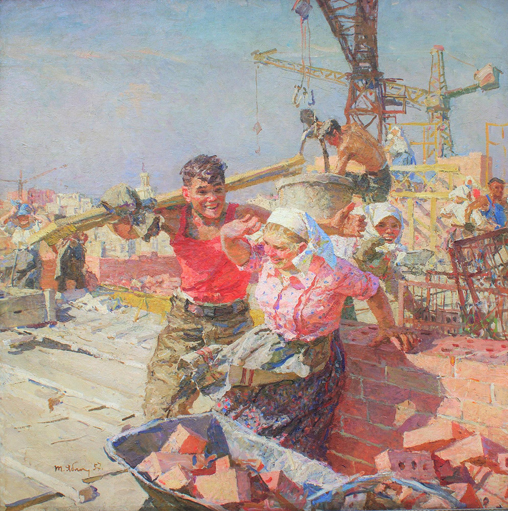 『建設場にて』、タチアナ・ヤブロンスカヤ作、1957年
