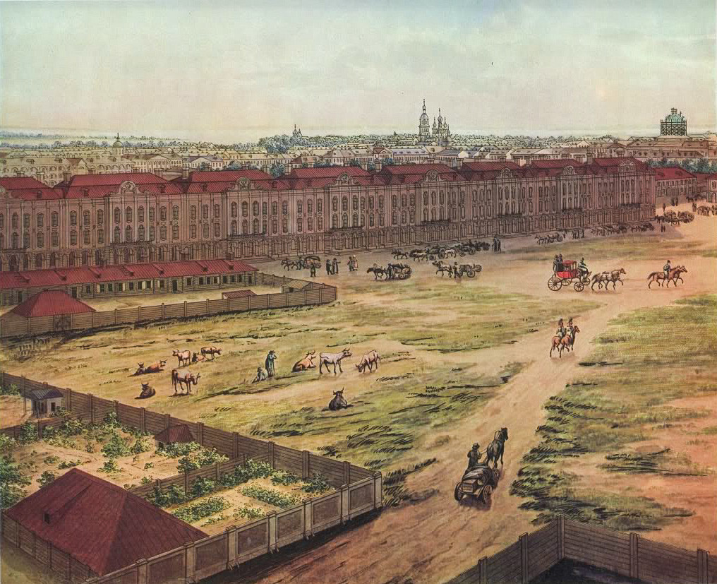 A. Toselli. Panorama Peterburga. Akvarel. 1820. List 6. Zgrada Dvanaest kolegija.
