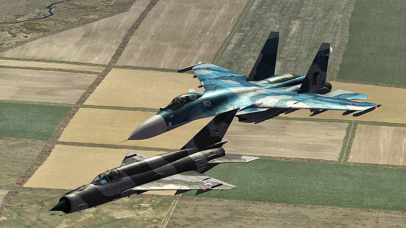 Imagen del juego DCS en el que se aprecian dos aviones rusos