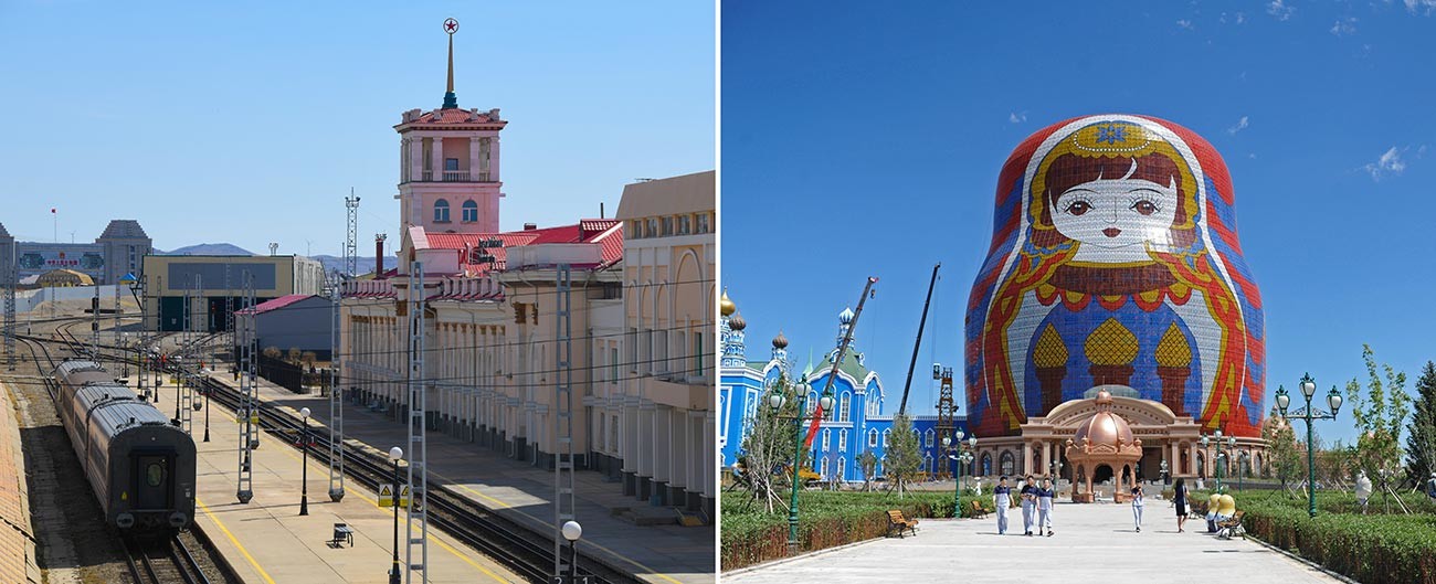 Izquierda - Zabaikalsk ruso. Derecha - Centro de atracciones chino con Matrioshka gigante.
