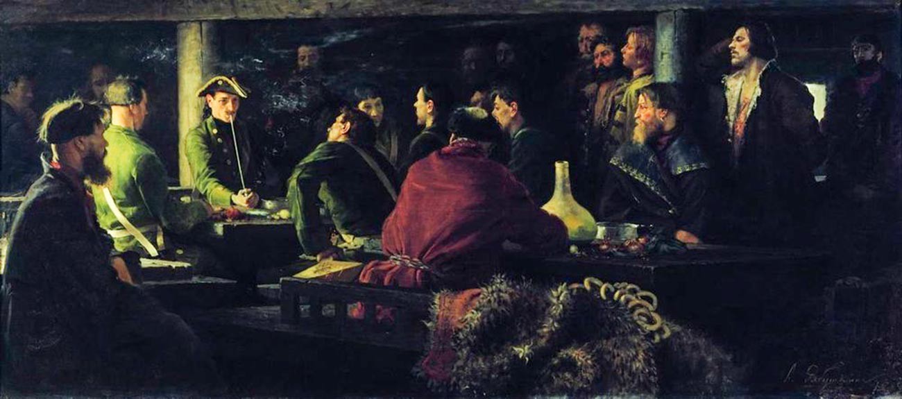 Lukisan karya Andrey Ryabushkin berjudul 'Poteshnye Pyotr di Kantin', 1892.
