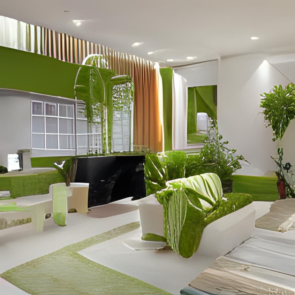 Habitación luminosa con paredes verdes en estilo de high-tech