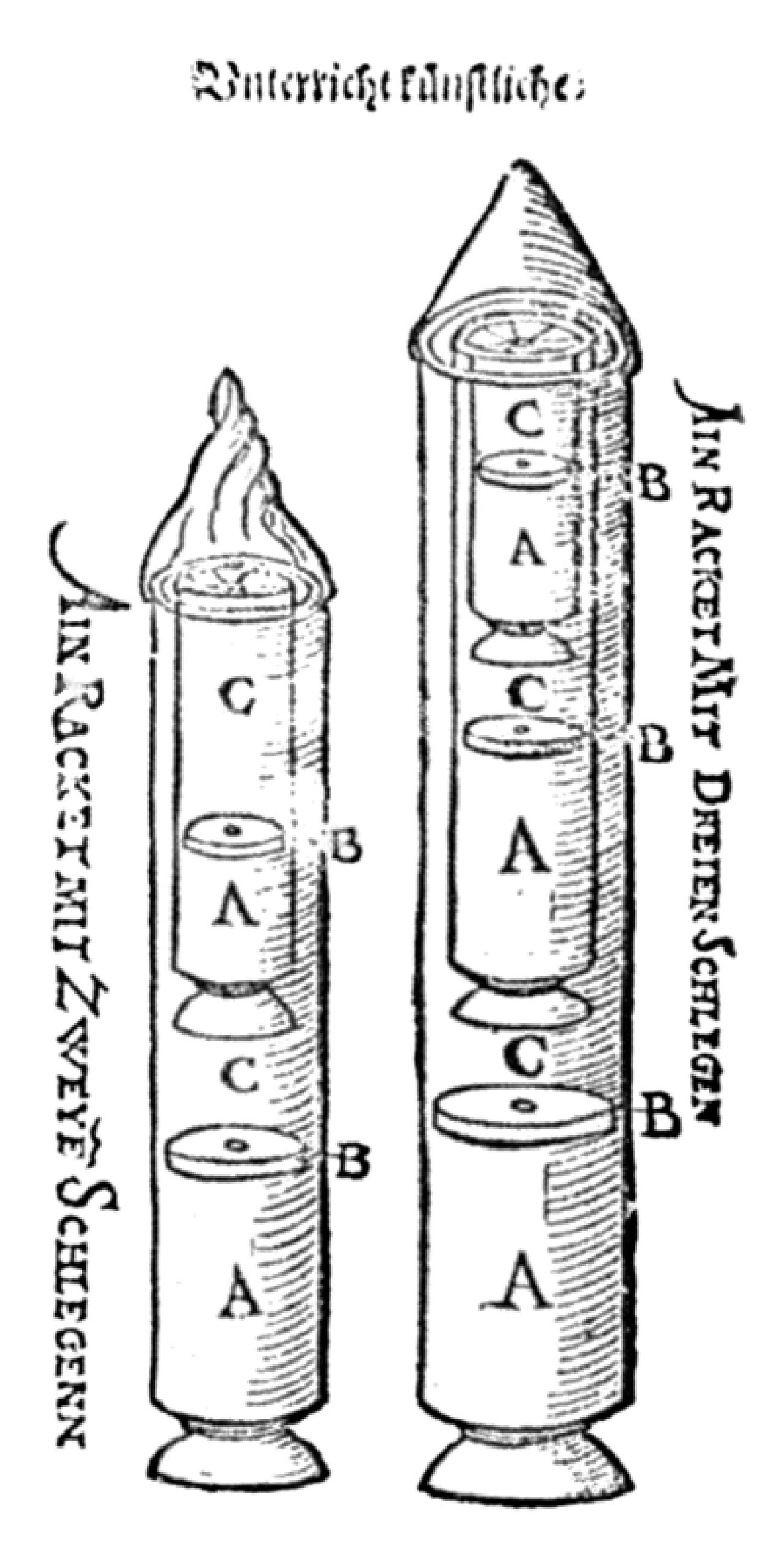 コンラド・ハアスのロケットの図案、1529年