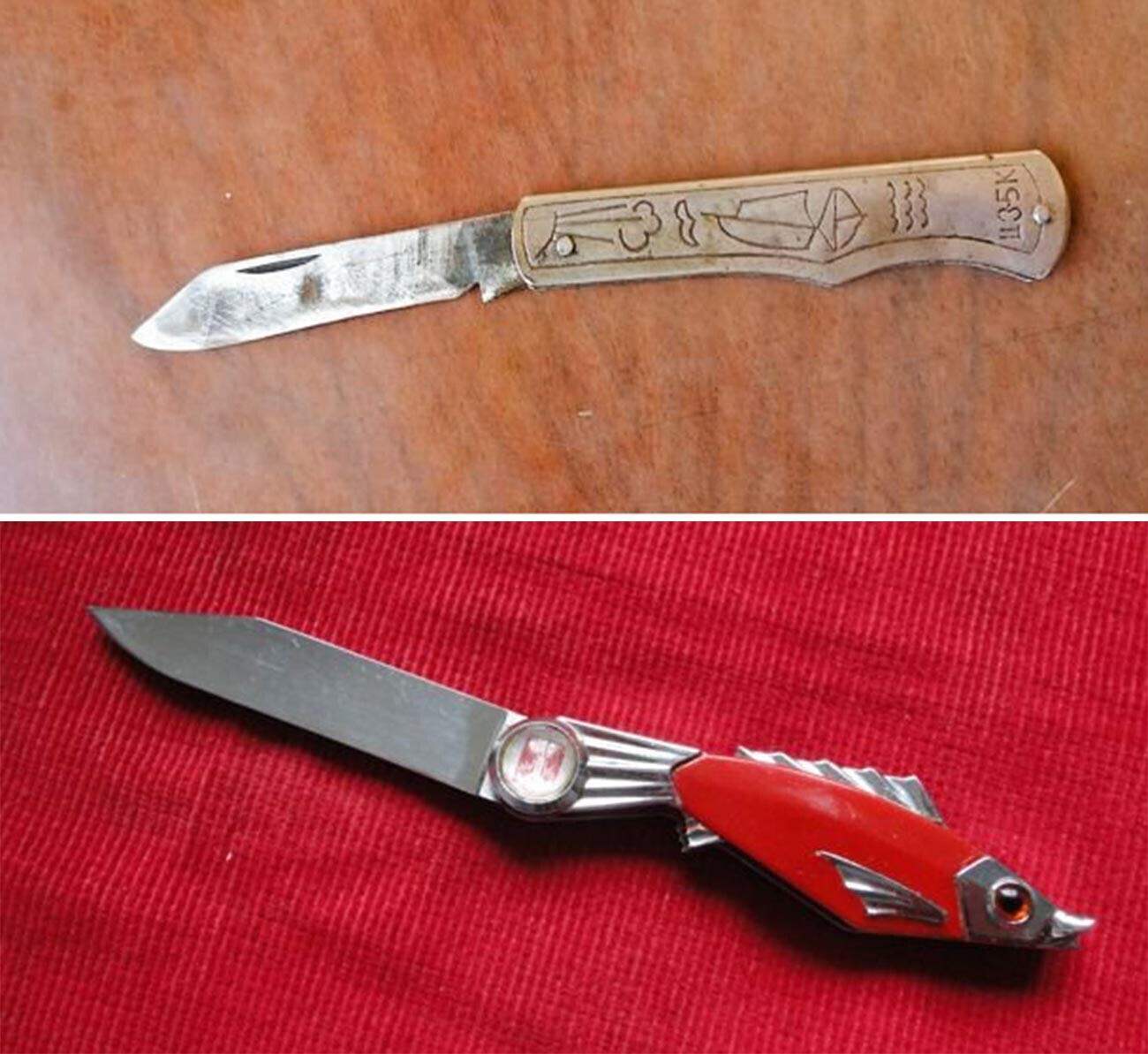 Žepna noža 'Školnik' (zgoraj) in 'Riba' (spodaj).
