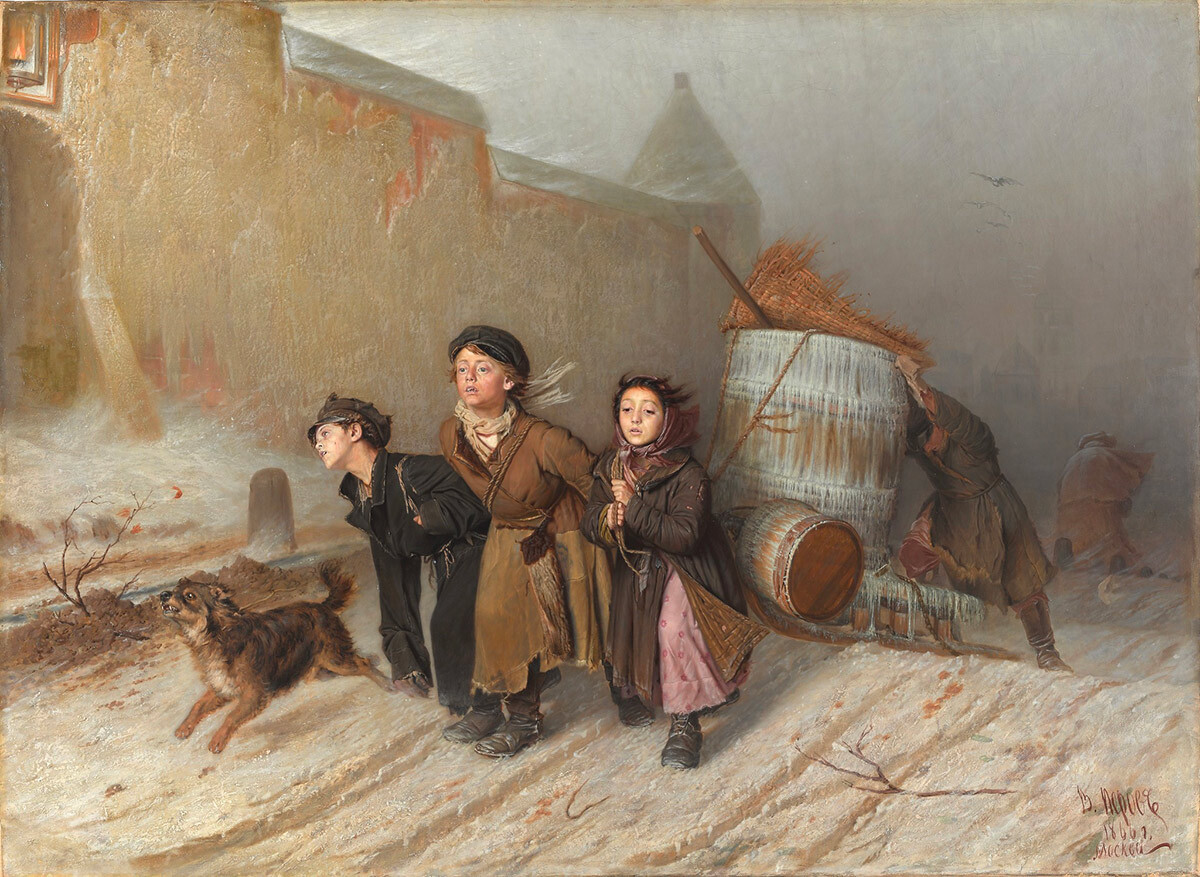 Василиј Перов, „Тројка“ (Млади шегрти вуку саонице са водом), 1866.