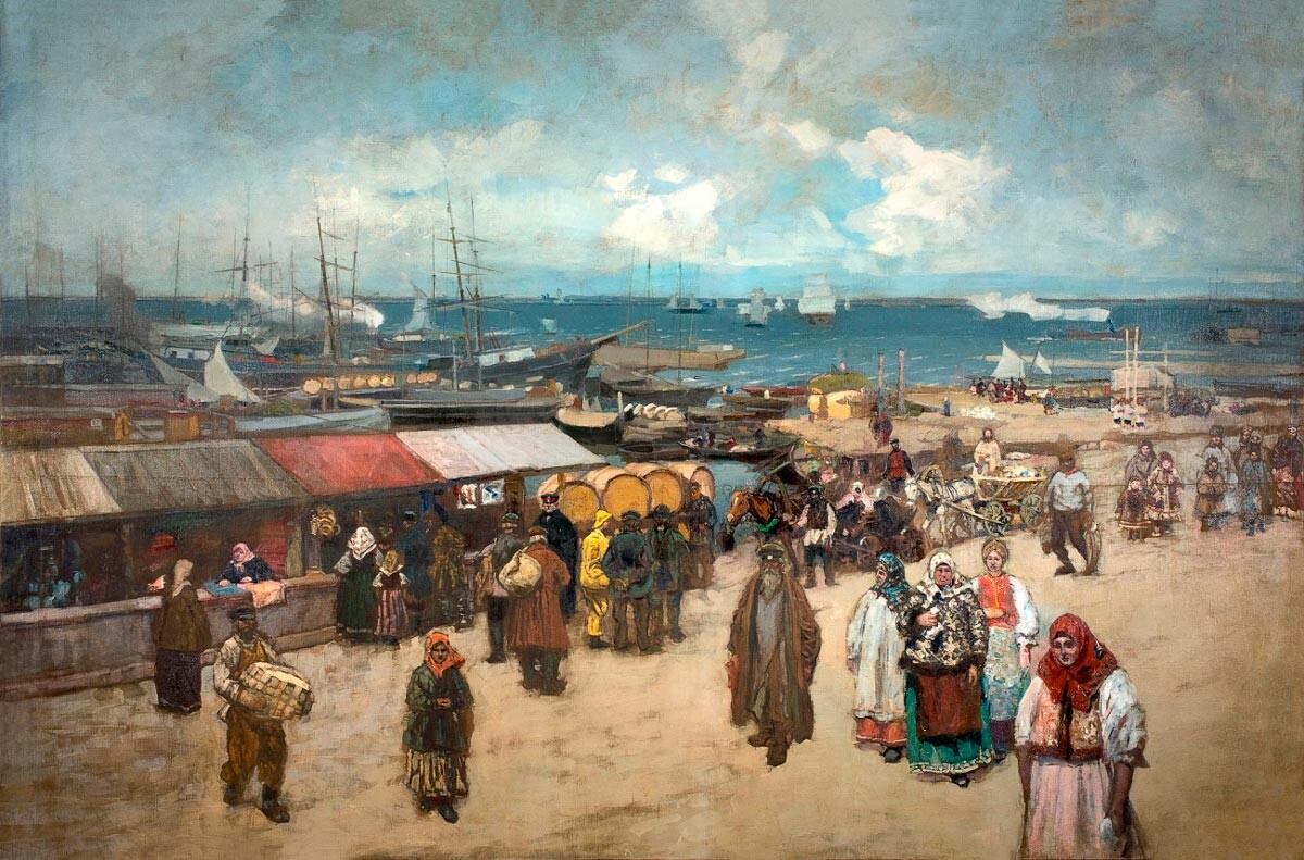 『アルハンゲリスク埠頭の市場』、コンスタンチン・コローヴィン作