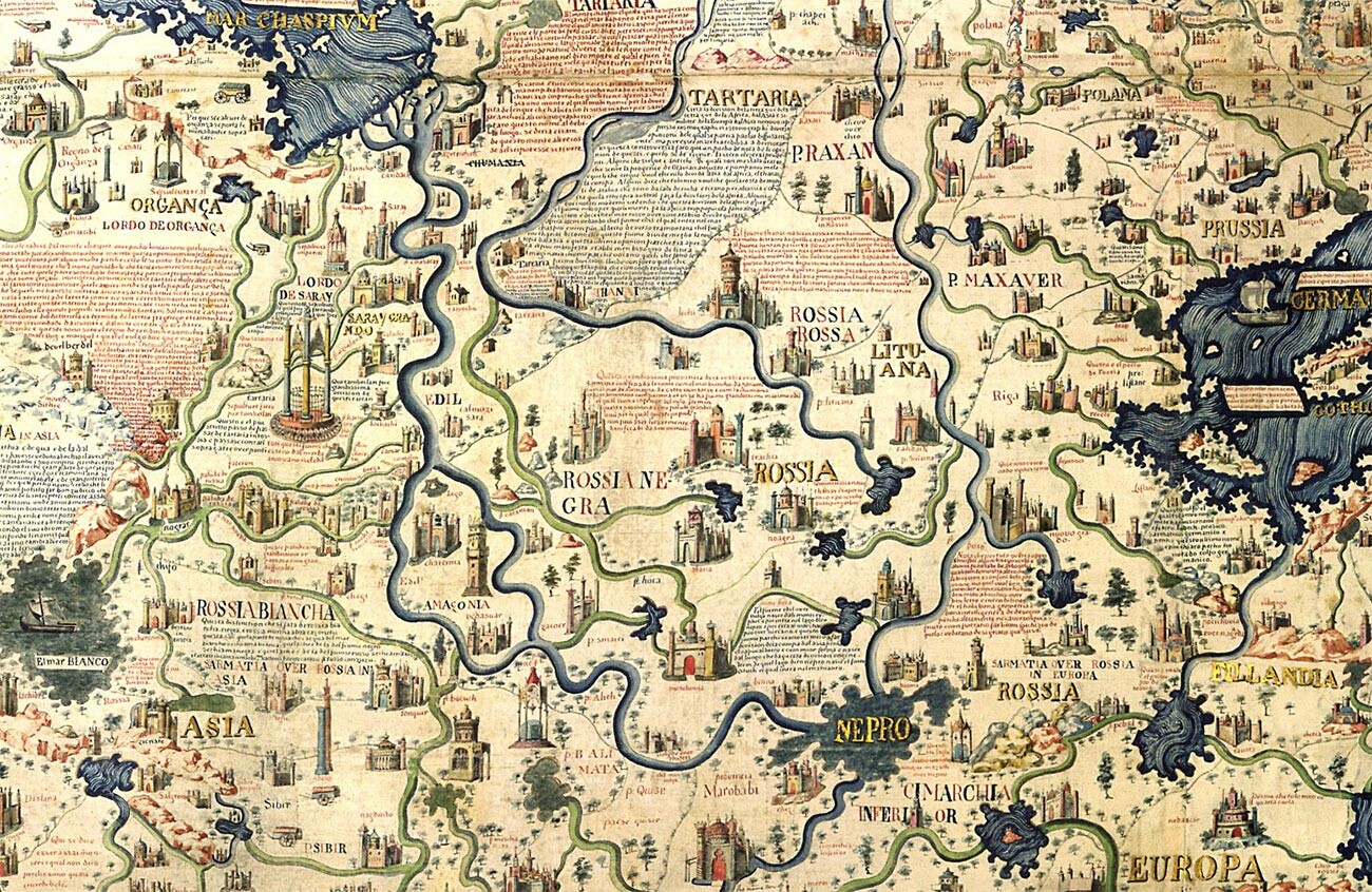 Peta Fra Mauro (Selatan di bagian atas).