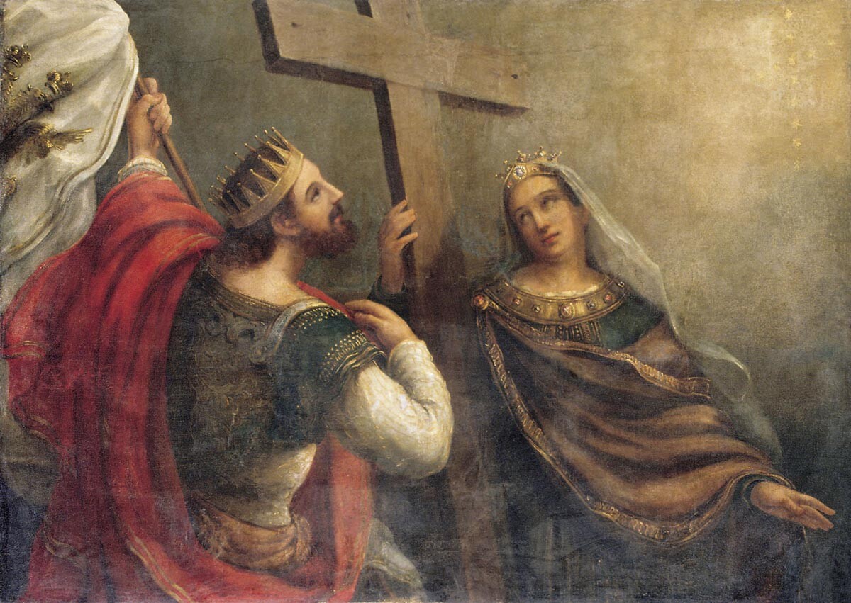 聖コンスタンティヌスと聖ヘレナがイエス・キリストの十字架を提示している。
