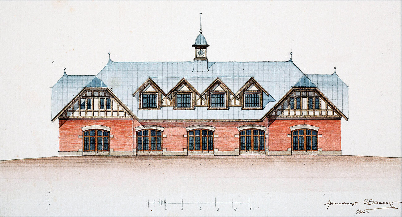 Projekt garaže u Carskom selu, arhitekt S. A. Danini, 1906. 