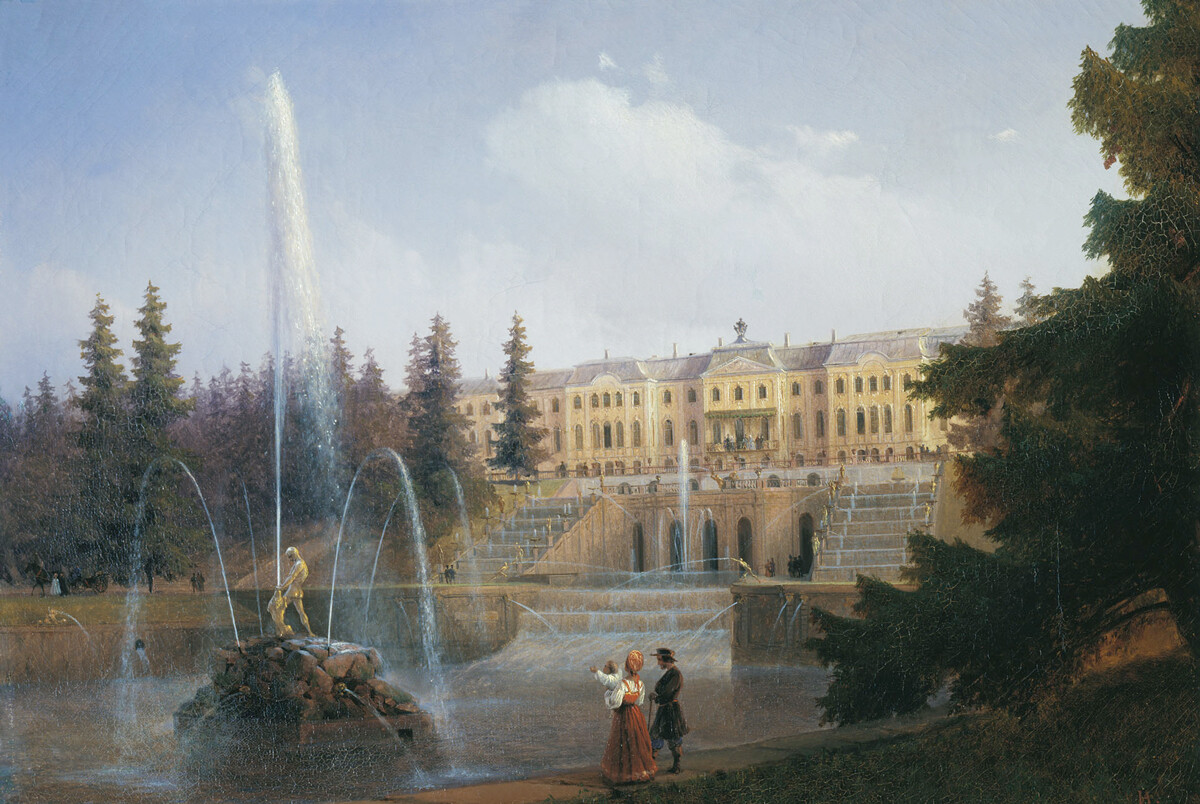 Ivan Aivazovsky. View on the Grand Cascade and the Grand Peterhof Palace. 1837