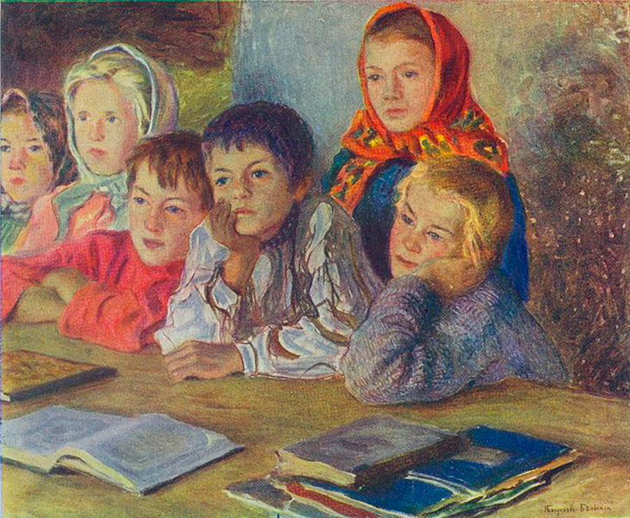 Николай Богданов-Бельский. Дети на уроке, 1918