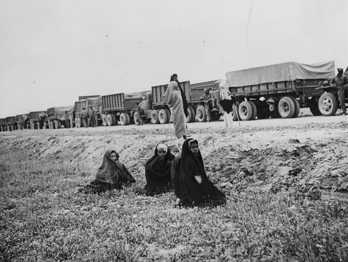 Truck convoy of U.S. supplies for USSR.