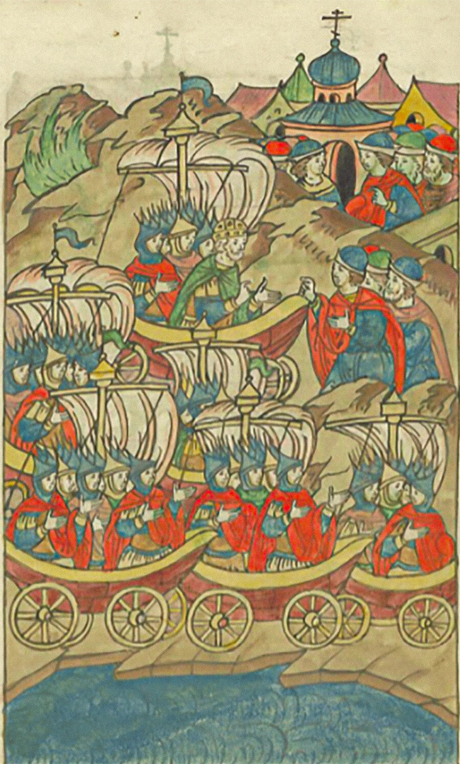 Олег Вещий под стените на Цариград. Миниатюра от Радзивиловския летопис (XIII век)