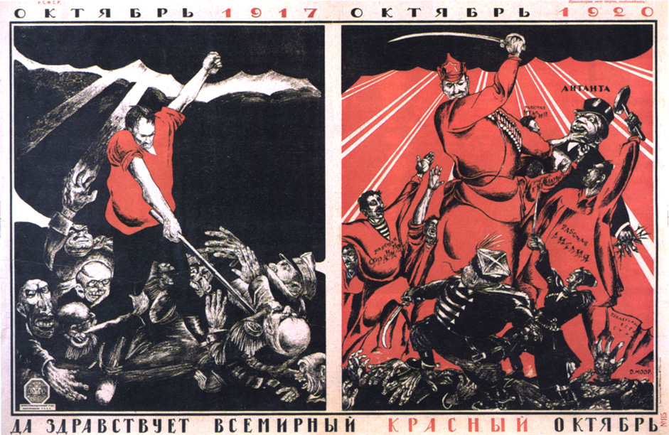 Octubre de 1917 – Octubre de 1920. ¡Viva el octubre rojo universal! 1920 // Dmitri Moor también fue el artista jefe de la revista Bezbozhnik (“el ateísta”).