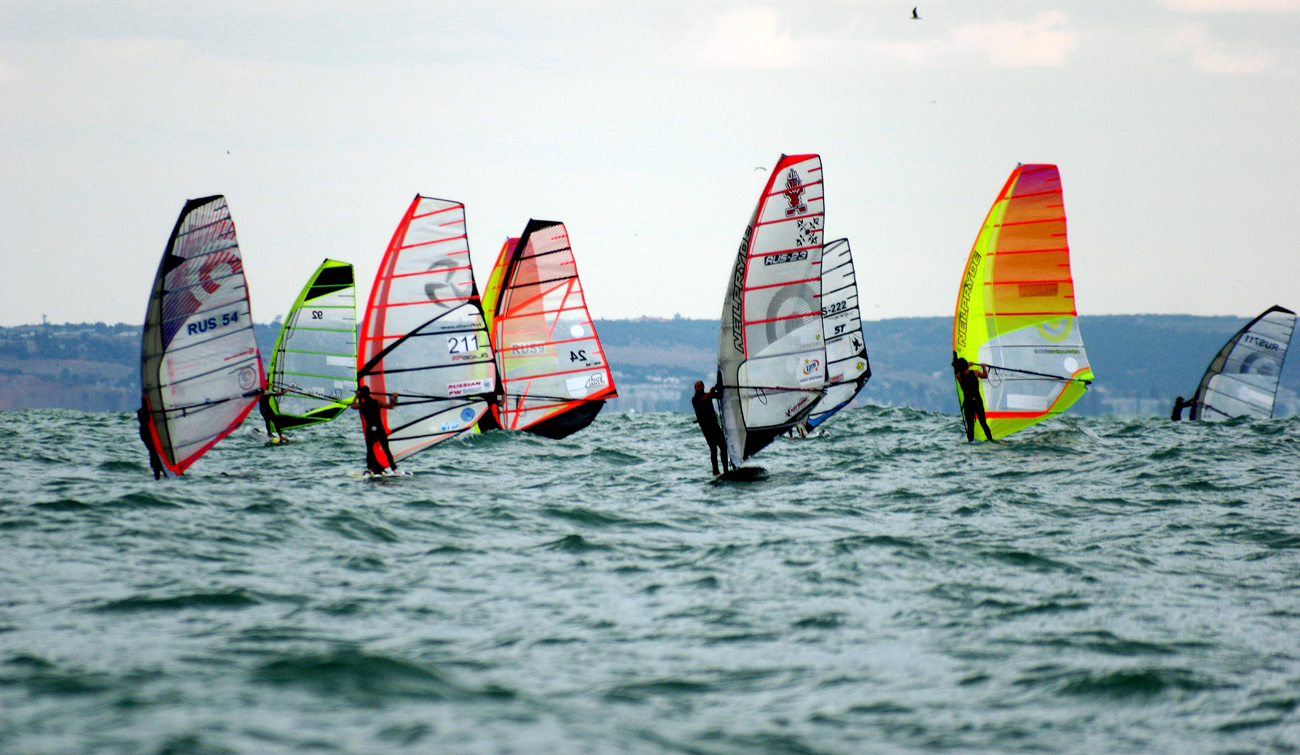 A participant in the "Omega bay cup 2016" windsurfing contest in Sevastopol