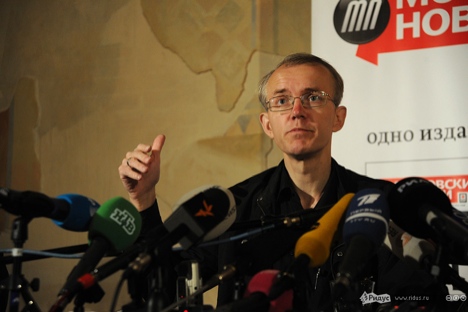 Oleg Schein bei seiner Pressekonferenz. Foto: Wasilij Maksimow / Ridus/