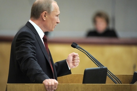 Wladimir Putin in der Staatsduma. Foto: kremlin.ru