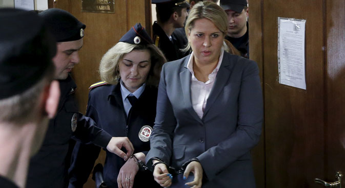 Jewgenia Wassiljewa, ehemalige Chefin des Departements für Eigentumsverhältnisse im Verteidigungsministerium wurde zu einer Freiheitsstrafe von fünf Jahren verurteilt. Foto: Reuters