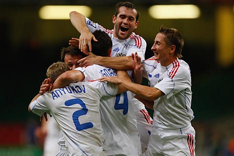 Jugadores de la selección rusa celebran un gol. Foto: Getty Images/ Fotobank.