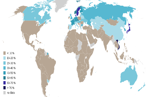 Porcentaje de ateos y agnósticos en el mundo en el 2007. Fuente: Wikipedia.
