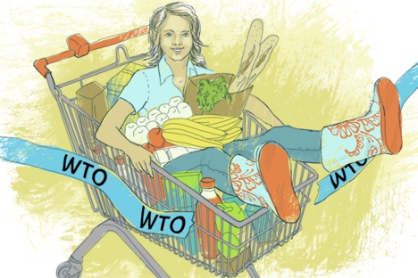 La OMC enseña a Rusia a adaptarse a las leyes del mercado global. Dibujo de Natalia Mijailenko.