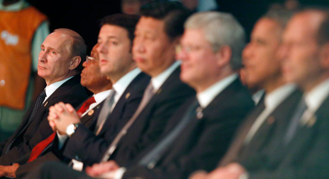 I leader mondiali al G20 di Brisbane. In fondo a sinistra, il Presidente russo Vladimir Putin (Foto: Reuters)