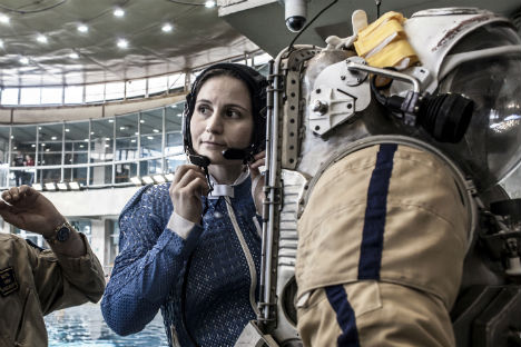 L’astronauta italiana Samantha Cristoforetti durante un addestramento nella Città delle Stelle di Mosca, prima di partire per la missione Futura (Foto: Calogero Russo)