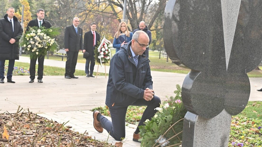 Ovaj spomenik je NATO demokratija: Nemački poslanik na kolenima pred spomenikom ubijene Milice Rakić
