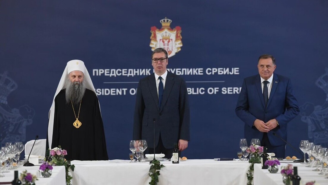 Додик и Вучић на ручку са патријархом и епископима