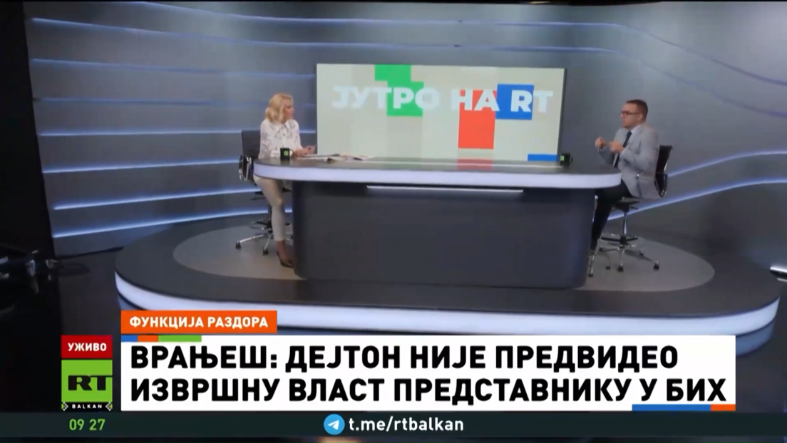 Врањеш за РТ Балкан: Шмит је намером да пљачка Српску створио хаос